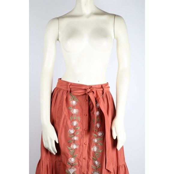 Embroidered Rust Maxi Skirt - Picture 3 of 12